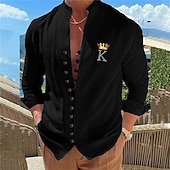 billiga Geometriska mönster-Herr Geometriska mönster Bokstav Dubbel (264x234 cm) Skjorta Knapp upp skjorta Långärmad Mode Streetwear Designer Utomhus Ledigt Dagligen Sommar Vår Höst Hög krage Mönster Svart Vit Rodnande Rosa Bl