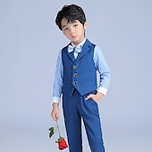 billiga Pojkes formella kostym-Pojkar 3D Ensfärgat Jacka &amp; byxor Klädesset Ärmlös Sommar Vår Mild Preppy stil Bomull Barn 4-13 år Formell Födelsedag Normal