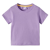 halpa T-paidat ja muut paidat-Lapset Poikien T-paita Tee Yhtenäinen väri Lyhythihainen Crewneck 100% puuvilla Lasten toppi Koulu Neutraali Päivittäin Perus Kesä Vaalean sininen 3-13 vuotta