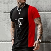 Χαμηλού Κόστους Μπλουζάκια πίστης-Ανδρικό Μπλουζάκι Βίβλο Γραφικό Χρωματικό Μπλοκ Γραμμάτων Χριστιανικό Τ-Shirt Σατέν Κοντό Μανίκι Μπλούζα 3D Εκτύπωση Crew Neck Vintage Μόδα Σχεδιαστής Εξωτερικός Καθημερινά Αθλητικά Μπλε Κόκκινο