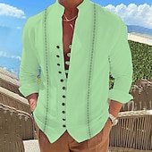 baratos Padrão étnico-Homens Floral Estampado Cashemere Vintage Camisa Social camisa de botão Manga Longa Moda Designer Casual Férias Diário Para Noite Outono Primavera Verão Colarinho Chinês Imprimir Rosa Claro Azul Céu