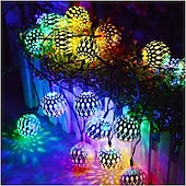 abordables Guirlandes solaires-Guirlande lumineuse solaire marocaine élégante pour réception de mariage, guirlande lumineuse à LED en forme de globe, éclairage d&#039;extérieur étanche, 8 modes d&#039;éclairage, boule lumineuse étanche