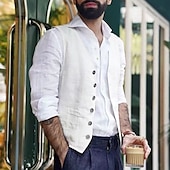 voordelige Gilets-Voor heren Vest Alledaagse kleding Vakantie Uitgaan Modieus Basic Lente &amp; Herfst nappi Katoen Polyester Comfortabel Effen Enkele rij knopen V-hals Normale pasvorm Wit Zwart Donkerblauw Hesje