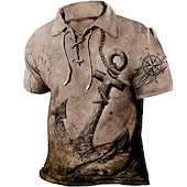 ieftine Polo vintage pentru bărbați-Bărbați Imprimeu Grafic Ancoră Epocă Tricou POLO Cămașă de golf Manșon scurt Cămașă Răsfrânt În aer liber Stradă Albastru Verde Albastru piscină Trifoi Kaki Gri Cordon Imprimeu Îmbrăcăminte Sport