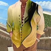 preiswerte Geometrische Muster-Herren Farbverlauf Geometrisches Muster Linear Hemd Knopfhemd Langarm Mode Designer Lässig Urlaub Täglich Ausgehen Herbst Frühling &amp; Sommer Stehkragen Druck Gelb Rote Blau Purpur Grün