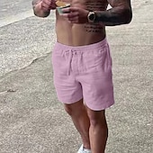 baratos Retrô-Homens Calção Shorts de linho Shorts de verão Shorts de praia Com Cordão Cintura elástica Tecido Respirável Macio Curto Casual Diário Feriado Roupa de rua Havaiana Preto Branco Micro-Elástica