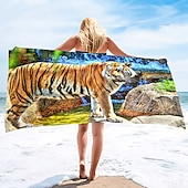 billiga set med strandhanddukar-1st stora tjocka badduschhanddukar 3d vit tigerdesign bomull strandhandduk för kvinnor män reser sim yogafilt