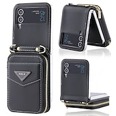 baratos Capa Samsung-Capa de Telefone Para Samsung Galaxy Z Flip 6 Z Flip 5 Z Flip 4 Z Flip 3 Capa de Carteira Portátil Com Zíper Slot para Cartão Colorido Sólido PC Couro PU