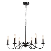 baratos Estilo Vela-Candelabro preto de 6 luzes lustres de ferro industriais rústicos iluminação para cozinha, sala de jantar, sala de estar, quarto, 35 polegadas, e12,110-240v
