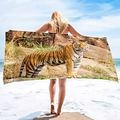 billiga set med strandhanddukar-1st stora tjocka badduschhanddukar 3d vit tigerdesign bomull strandhandduk för kvinnor män reser sim yogafilt