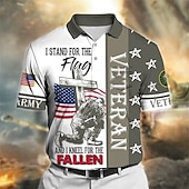 levne Den nezávislosti Pola-Pánské veteráni Vlastenec Polokošile Golfová košile Krátký rukáv Polo tričko Košile s límečkem Na běžné nošení Streetwear Oblečení na dovolenou Párty oblečení Knoflíky 3D tisk Fialová Námořnická mod