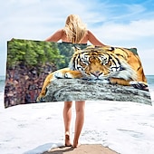 billiga set med strandhanddukar-1st stora tjocka badduschhanddukar 3d vit tigerdesign bomull strandhandduk för kvinnor män reser sim yogafilt