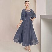 levne S bundou-Dvoudílné A-line šaty matky nevěsty formální svatební host elegantní lodičkový krk čajová délka šifon krajka 3/4 délky rukávu s aplikacemi řasením zahrnutým s volným vlastním rozměrem