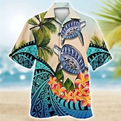 olcso Ocean Print-Férfi Trópusi virágok Totem Teknősök Ing Hawaii ing Aloha ing Rövid ujjú Ing Kubai nyakörv Sportok Divat Utcai sikk Szabadtéri Hétköznapi Hawaii Sötétkék Medence Bíbor S M L