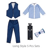 billiga Pojkes formella kostym-Pojkar 3D Ensfärgat Jacka &amp; byxor Klädesset Ärmlös Sommar Vår Mild Preppy stil Bomull Barn 4-13 år Formell Födelsedag Normal