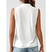 tanie Tank topy i topy na ramiączkach damskie-Kobiecy top na ramiączkach plisowany satynowy w jednolitym kolorze podstawowy casualowy w serek bez rękawów letni czarny biały