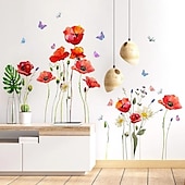 abordables Autocollants muraux-fleur plante papillon wall sticker fond mur salon chambre décoration wall sticker auto-adhésif wall sticker