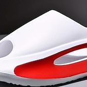 cheap Casual Sandals-Men&#039;s White Slide Sandals with Red Cutout Design – Lightweight and Comfortable Slip-On Footwear for Casual and Summer Wear