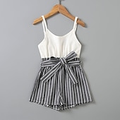 baratos Vestidos Casuais-Mamãe e eu Macacão Listra Ao ar livre Frente Única Cinzento Sem Manga Mini Férias Roupas Combinando