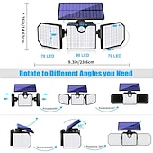 abordables Appliques d&#039;extérieur-Projecteur solaire 230 LED avec détecteur de mouvement et 3 têtes réglables, éclairage d&#039;extérieur étanche et sécurisé
