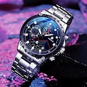 baratos Relógios Quartz-Relógio de Quartzo WEIGUAN para Homens Relógio de Pulso Masculino Cronógrafo Analógico Estiloso Com Calendário Noctilucente Liga de Aço Inoxidável Presente Elegante para Homens