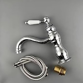 abordables Robinets de lavabo-robinet de salle de bain évier mélangeur robinets de lavabo montés sur le pont, vasque de salle de bain eau robinet en laiton monocommande un trou chrome doré
