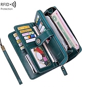 economico Portafogli-Portafoglio da donna in similpelle con blocco RFID – pochette con cerniera di grande capacità con 24 slot per carte e cinturino da polso