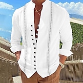 baratos Padrão étnico-Homens Floral Estampado Cashemere Vintage Camisa Social camisa de botão Manga Longa Moda Designer Casual Férias Diário Para Noite Outono Primavera Verão Colarinho Chinês Imprimir Rosa Claro Azul Céu