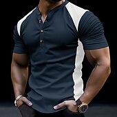 cheap Casual Henley Tee-Men&#039;s Button T Shirt T Shirt Henley Shirt Tee Top Short Sleeves Henley Summer Color Block Fashion Designer Basic Vacation Street Going out Dark Gray Black White Top Tee for Men