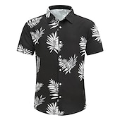 olcso Trópusi növények-Férfi Virágos Kókuszfa Busz Ing Hawaii ing Aloha ing Rövid ujjú Ing Térfogatcsökkenés Divat Utcai sikk Dizájn Szabadtéri Utca Hétköznapi Fekete Sárga Sötétkék S M L