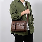 cheap Men&#039;s Bags-Men&#039;s Brown Faux Leather Messenger Bag with Multiple Pockets and Adjustable Strap - Stylish and Functional Crossbody Bag for Travel and Daily Use