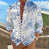 billiga Växter Mönster-Herr Blommig Skjorta Knapp upp skjorta Långärmad Mode Designer Ledigt Semester Dagligen Utekväll Höst Vår &amp; sommar Hög krage Mönster Rubinrött Blå Purpur Grön