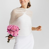 billiga Brudsjalar-Stolar Kvinnors wrap ren elegant ärmlös stickad klädsel bröllopswraps med ren färg för fest vår och sommar klä dig för att imponera