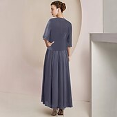 levne S bundou-Dvoudílné A-line šaty matky nevěsty formální svatební host elegantní lodičkový krk čajová délka šifon krajka 3/4 délky rukávu s aplikacemi řasením zahrnutým s volným vlastním rozměrem