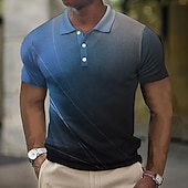 halpa Miesten geometrinen poolo-Miesten Raidoitettu Vohveli poolopaidat Golfpaita Lyhythihainen Poolopaidat Kauluspaidat Business Casual Työasut Muodolliset vaatteet Festivaalivaatteet Napit 3D-tulostus Sini-viher Keltainen Sininen
