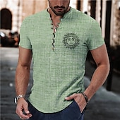 voordelige Etnisch patroon-Voor heren Zon Overhemd Overhemd met knopen Korte mouw Vintage Modieus Streetwear Buiten Casual Dagelijks Lente zomer Opstaand Afdrukken blauw Paars Groen Khaki Grijs