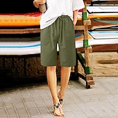 tanie Statki-Damskie Bermudy Spodnie capri Sztuczna bawełna len Letnie szorty Moda Podstawowy Codzienny Do kolan Średni Talia Równina Ściągana na sznurek Boczne kieszenie Workowaty Komfort Nieelastyczny Plaża