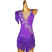 preiswerte Eiskunstlaufkleider-Eiskunstlaufkleid Damen Mädchen Eislaufen Kleider Schwarz Weiß Gelb Kreuz und quer Quaste Gitter Spandex Hochelastisch Wettbewerb Eiskunstlaufkleidung Ärmellos Latintanz Eislaufen Wintersport
