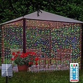billige Solstrengelys-300leds solcellegardinlys utendørs innendørs solcellestrenglys utendørs vanntette eventyrvindulys blinklys 8 moduser juledekorasjon for hjemmehage uteplass bryllupsfest