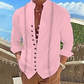 baratos Padrão étnico-Homens Floral Estampado Cashemere Vintage Camisa Social camisa de botão Manga Longa Moda Designer Casual Férias Diário Para Noite Outono Primavera Verão Colarinho Chinês Imprimir Rosa Claro Azul Céu