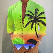 voordelige Tropische planten-Voor heren Kokosnootboom Tropische planten Overhemd Hawaiiaans overhemd Aloha-shirt Lange mouw Overhemd Opstaand Modieus Ontwerper Casual Buiten Vakantie Straat Geel blauw Fuchsia S M L