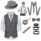 levne oblečení-Retro Řvoucí 20s 20. léta 20. století Úbory Kamizelka Vesta Velký Gatsby Gentleman Módní Maškarní kostým Pánské Vánoce předvečer Všech svatých Karneval Maturitní ples loučení se svobodou nevěsty