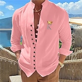billiga Geometriska mönster-Herr Geometriska mönster Bokstav Dubbel (264x234 cm) Skjorta Knapp upp skjorta Långärmad Mode Streetwear Designer Utomhus Ledigt Dagligen Sommar Vår Höst Hög krage Mönster Svart Vit Rodnande Rosa Bl