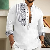 economico Modello etnico-Per uomo Etnico Camicia Camicia con bottoni Manica lunga Di tendenza Streetwear Originale Esterno Strada Giornaliero Estate Primavera Autunno Colletto alla coreana Stampa Bianco Rosa Blu Verde Grigio