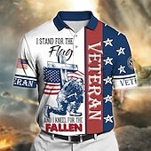levne Den nezávislosti Pola-Pánské veteráni Vlastenec Polokošile Golfová košile Krátký rukáv Polo tričko Košile s límečkem Na běžné nošení Streetwear Oblečení na dovolenou Párty oblečení Knoflíky 3D tisk Fialová Námořnická mod