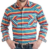voordelige westernhemden voor heren-Voor heren Grafische prints Wijnoogst Geometrie Overhemd Westers overhemd Cowboyshirt Lange mouw Modieus Streetwear Ontwerper Buiten Dagelijks Herfst winter Strijkijzer Afdrukken Button-omlaag Rood