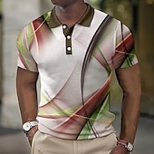 cheap Men&#039;s Geometric Polo-Men&#039;s Geometric Waffle Polo Shirts Golf Shirt Short Sleeve Polo Shirts Collared Shirts Business Casual Vacation Wear Formal Wear Festival Wear Buttons 3D Print Army Green Red Blue