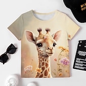 baratos Animais 3D da Menina-Para Meninas 3D Gráfico Desenho Animado Girafa Camisa Camiseta Manga Curta Impressão 3D Verão Primavera Ativo Moda Estilo bonito Infantil 3-12 anos Ao ar livre Casual Diário Normal