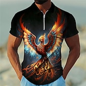 levne Pánské polo s potiskem zvířat-Pánské Phoenix Polokošile na zip Golfová košile Krátký rukáv Polo tričko Košile s límečkem Na běžné nošení Legrační Streetwear Oblečení na dovolenou Párty oblečení 3D tisk Polo na čtvrt zip Žlut