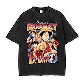 baratos Gráfico de personagem de desenho animado e filme-One Piece Roronoa Zoro Japonesa/Curta Camiseta lavada com ácido extragrande Imprimir vintage retrô Punk &amp; Gótico Para Casal Homens Mulheres Adulto Hot Stamping Casual / Diário